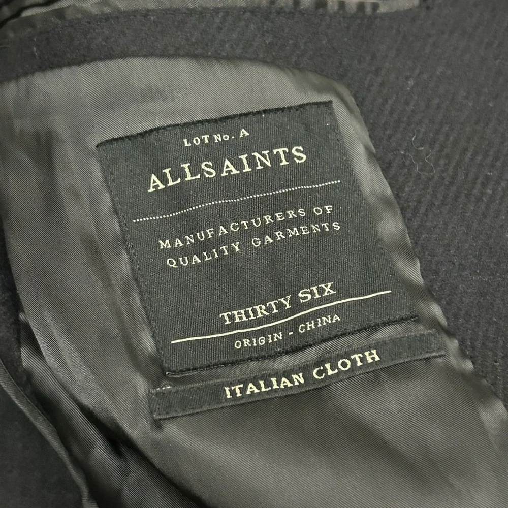 AllSaints Blazer‎ Italian Cloth 36 Black Wool Cashmere Blend Slim Fit Jacket